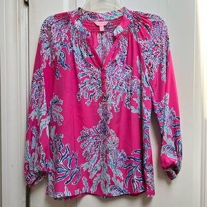 Lilly Pulitzer Elsa Top Hot Pink and Blue Coral Print Size XXS